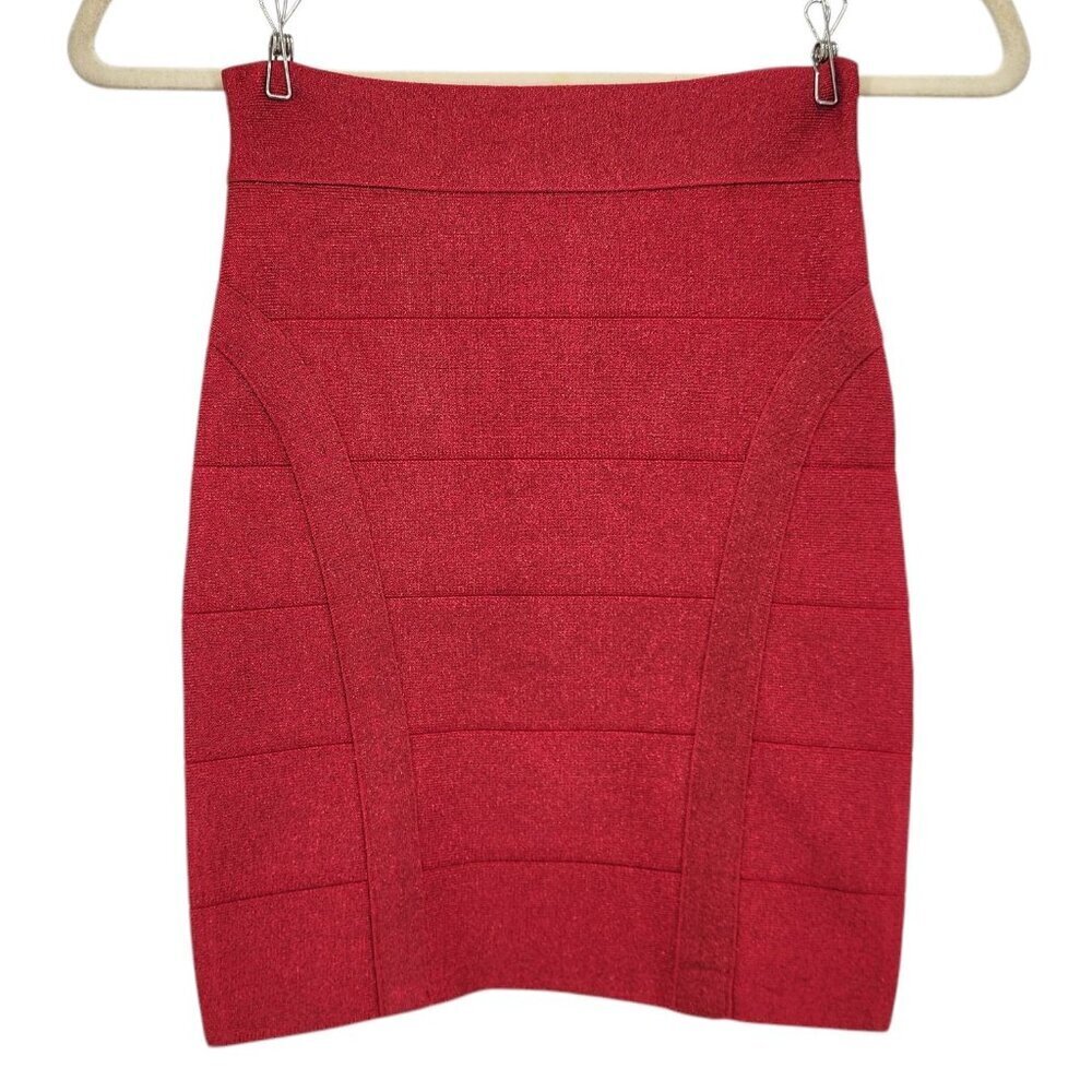 Vintage Bebe Womens XS Mini Skirt Bodycon Bandage Red Metallic Sparkle Glitter